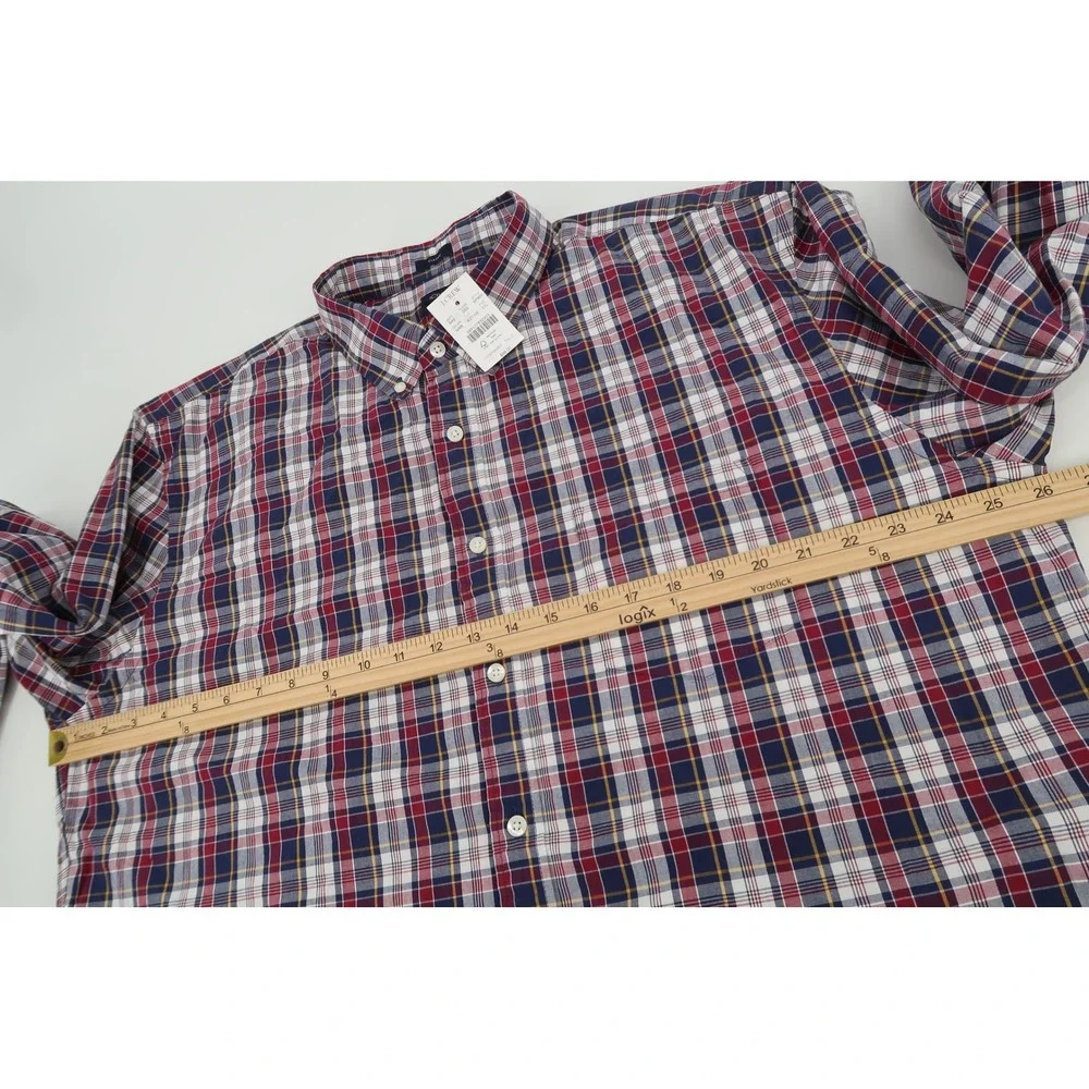 J.Crew Button Down Shirt Mens XXL Navy Red Plaid Flex Washed Classic BP969 NEW
